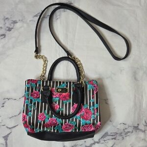 Luv Betsey By Betsey Johnson Mini Satchel Black Stripe Floral Purse